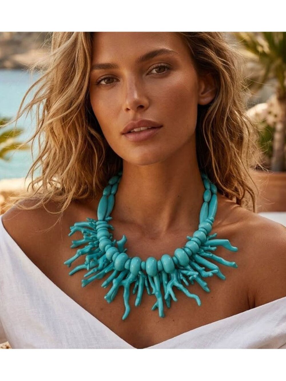 Tigerstars 2PCS - Sculptural Turquoise Beaded Statement Necklaces